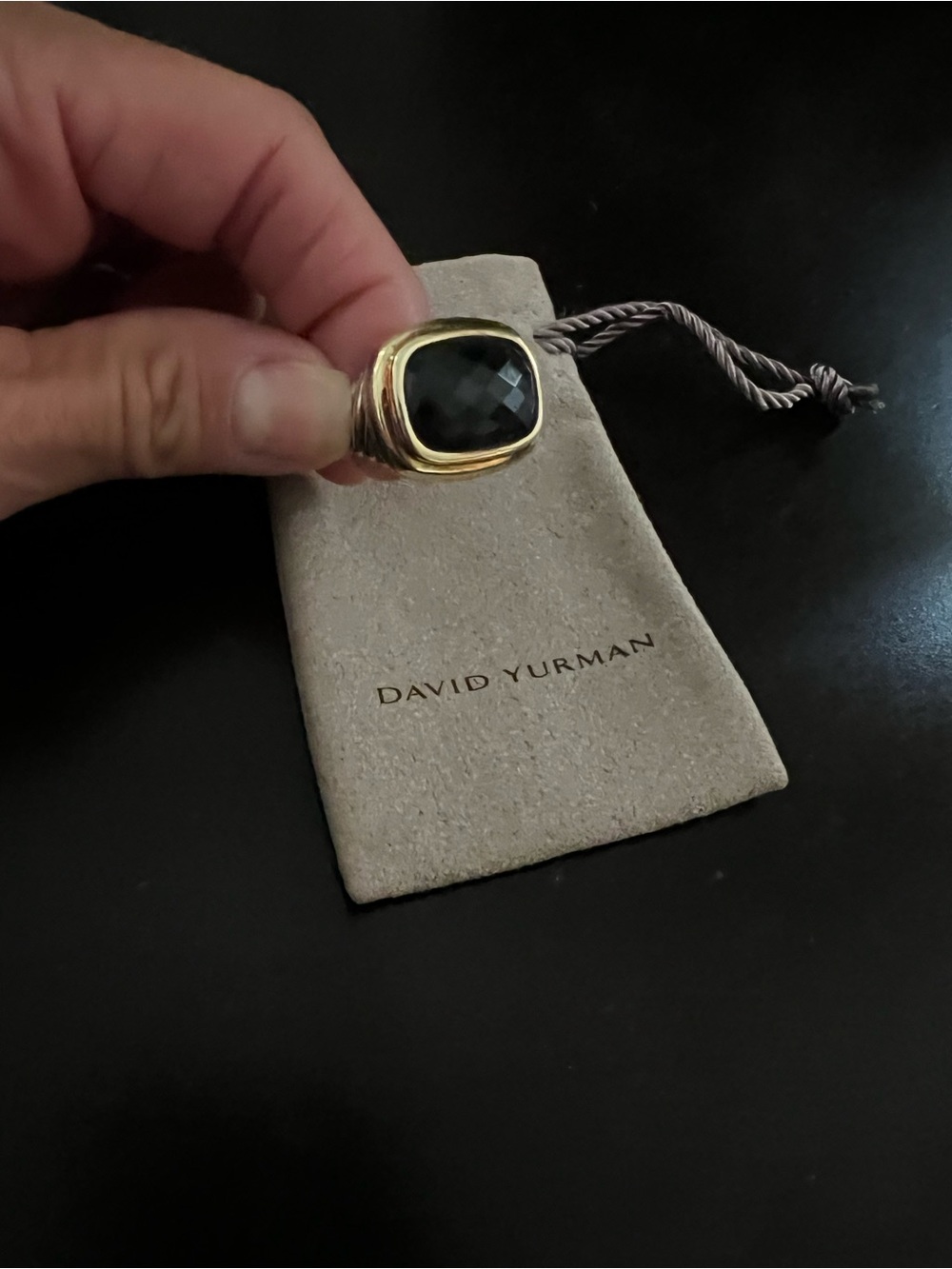 David Yurman Gold Ring with Faceted Black Onyx
